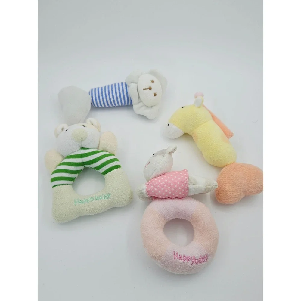 iPlay iLearn Happy Baby House Plush Toy Set with 4 Animal Rattles Yellow Cream